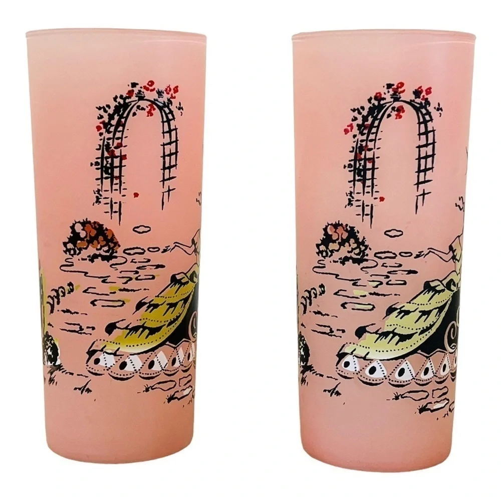 VINTAGE Mid Century Pink Frosted Southern Belle Glasses